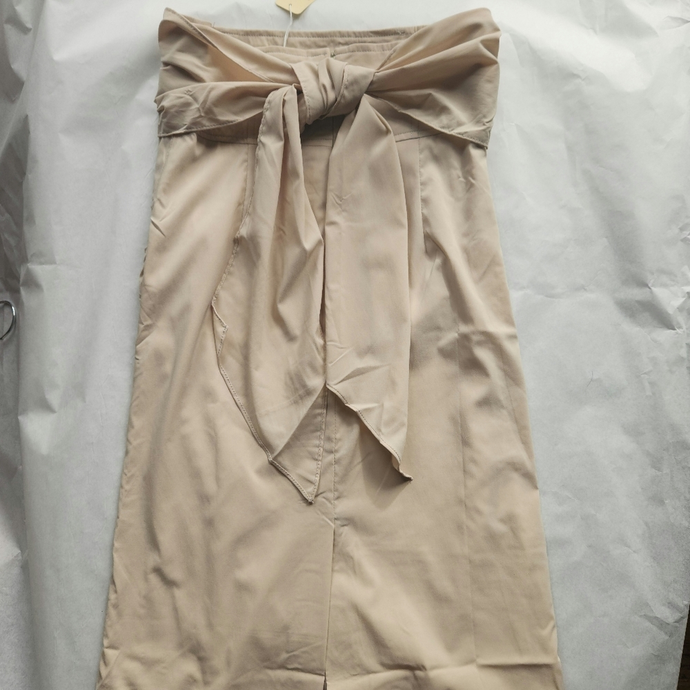 Lucy Paris,Knee length belted skirt, cream with zipper back, bow tie belt front.